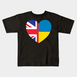 UK Supports Ukraine, UK Stands With Ukraine, Heart With Combined Flags Kids T-Shirt